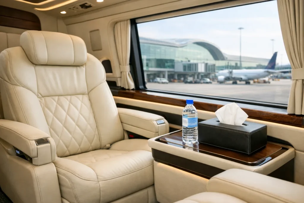 ภายในรถตู้ VIP รับส่งสนามบิน เช่ารถตู้หาดใหญ่ นั่งสบายแอร์เย็น